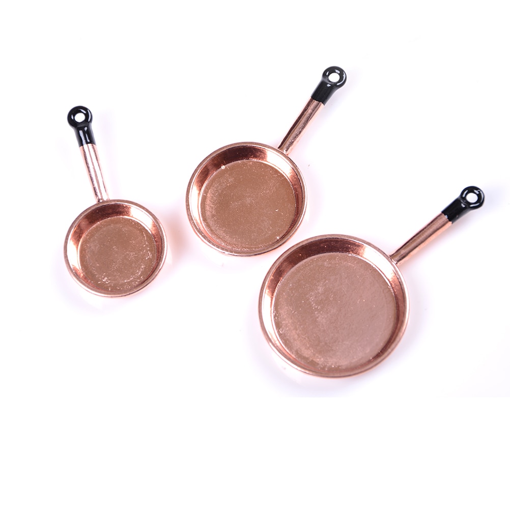 TOYZHIJIA 3pcs Metal Frypan Frying Pans Cooking Pot Cookware 1/12 Scale Doll House Miniature Kitchen toy Accessory