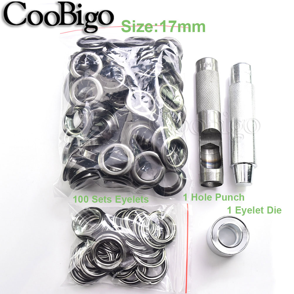 Kit de herramientas para ojales de metal, herramienta de instalación de punzones para ropa de cuero, zapatos, cinturón, cortina, accesorios para manualidades DIY, color negro: Blanco sin níquel
