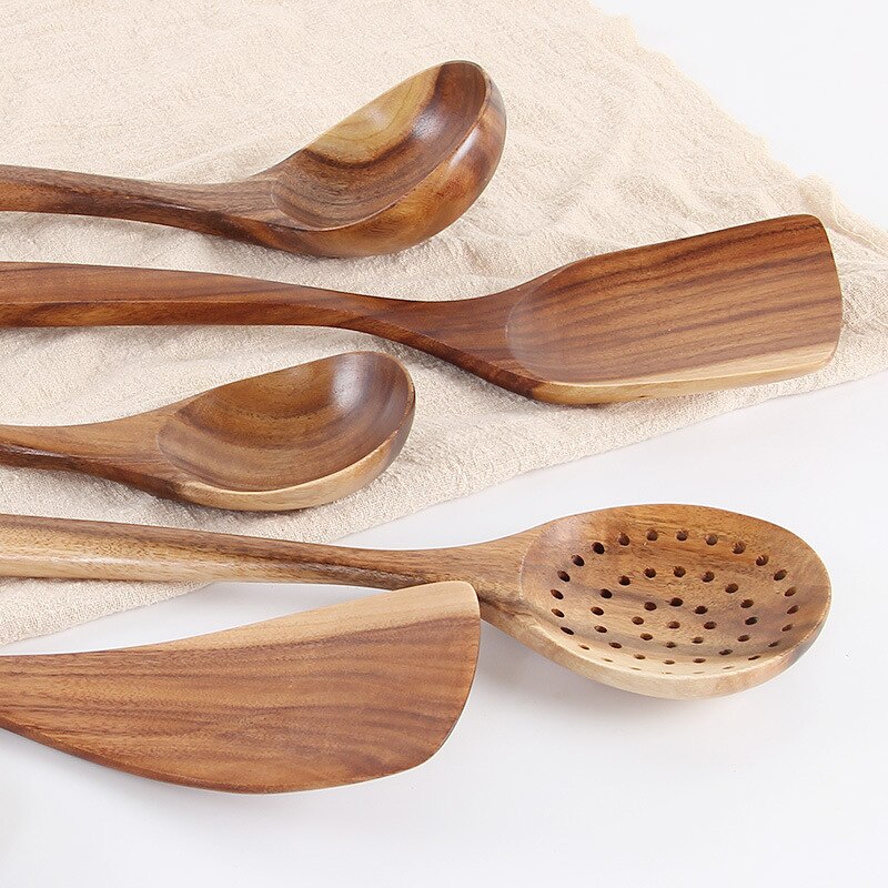 BalleenShiny Food Grade Wooden Spoon Long Handle Kitchen Cooking Tools Non-stick Pan Spatula Big Soup Spoon Resuable Tablewares