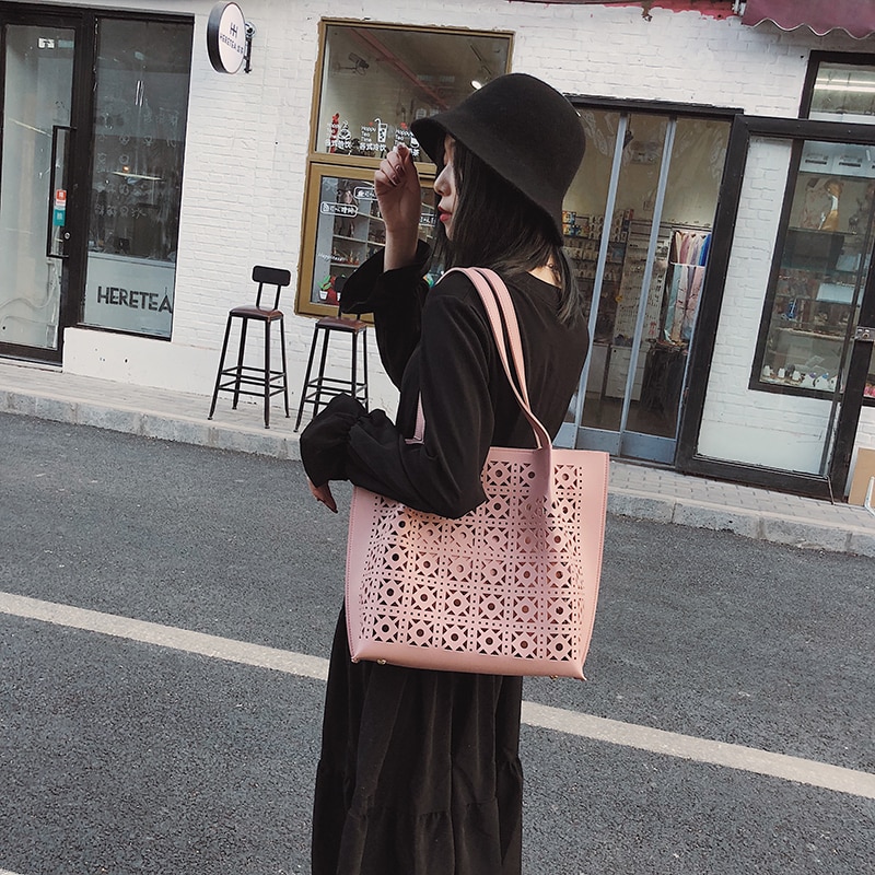 Grande capacité femmes sacs à main en cuir Pu dames sac à bandoulière créateur de femme évider sacs de messager
