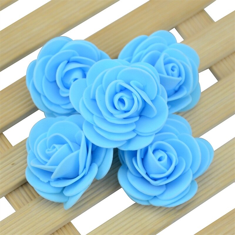 20 stk/parti 4cm tykkere pe skum rose kunstige blomster håndlavet bryllup hjemmedekoration hoved til gør-det-selv blomsterbold festartikler: Blå