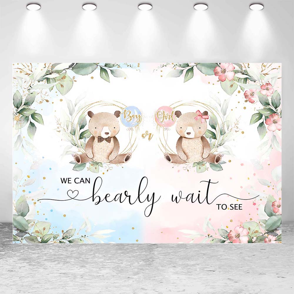 Mocsicka menino ou menina gênero revelar pano de fundo urso marrom folhas verdes podemos esperar foto fundo decoração photo studio adereços