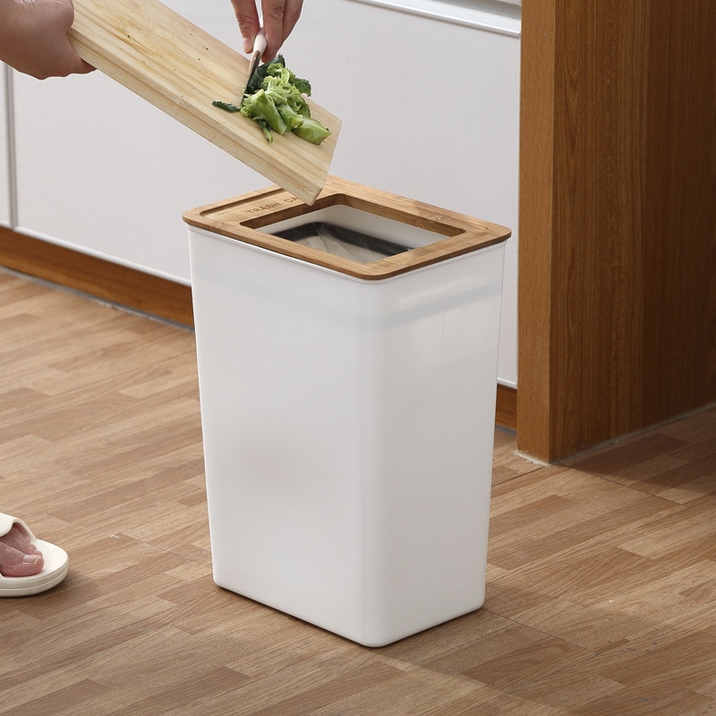 7.5/9L Trash Bin Dustbin Can PP Wood Waste Bin Home Office Trash Can Garbage Bin Dust Bin Plastic Storage Bucket
