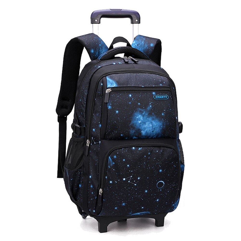 Rollende rugzak voor jongens, tas met wieltjes, duurzame schooltassen, reistassen, handbagage voor kinderen, mochila: 2 wielen zwart-blauw