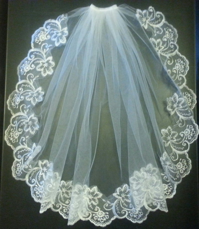 Velo da sposa da sposa a 1 strato con bordo in pizzo a basso costo con pettine in metallo velo da comunione bianco avorio