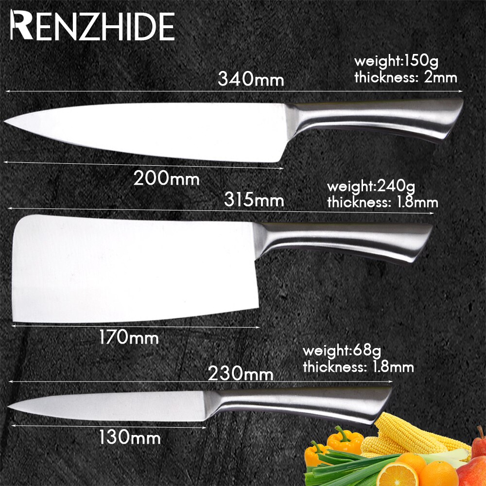 RZD Japanese Cooking Knives Set Chef 8'' Inch Santoku Chopping Utility Knife Holder Wooden Stand Storage Save Space Kitchen Tool