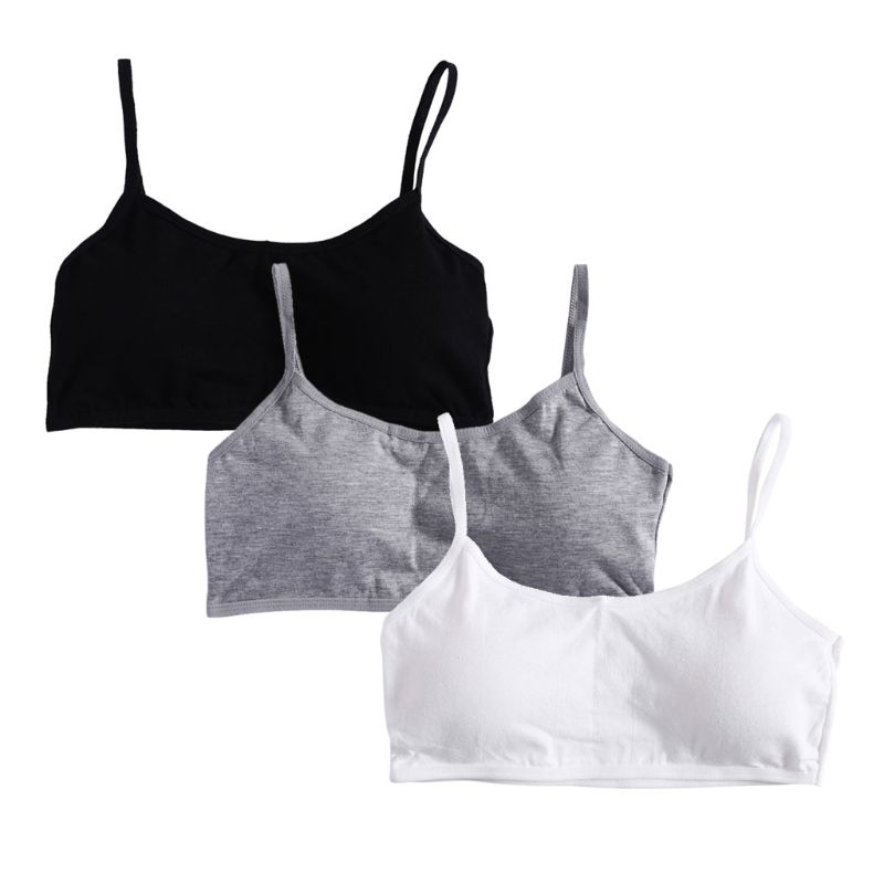 . 3pcs/Lot Young Girls Solid Soft Cotton Bra Puberty Teenage Breathable Underwear: F