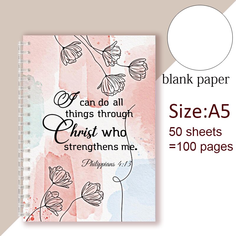 Philippians 4:13 Quote - I Can Do All Things Through Christ Who Strength Me - Spiral Notebook Christian Bible Note Book Faith: 2