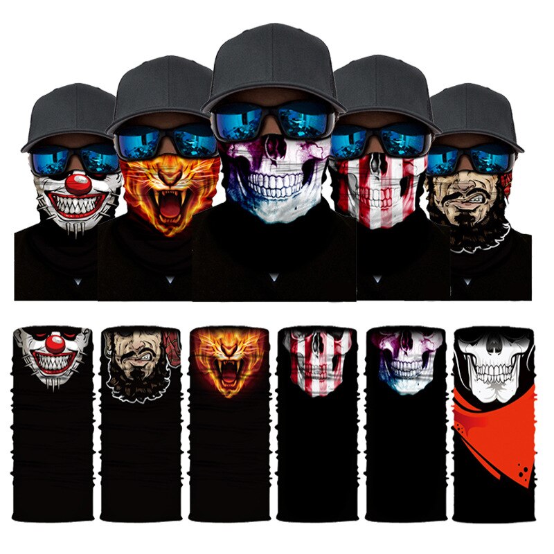 High Elastic 3D Skull Seamless Bandana Cycling Scarf Headwear Face Mask Tube Bike Ski Hiking Magic Bandanas Balaclava Unisex