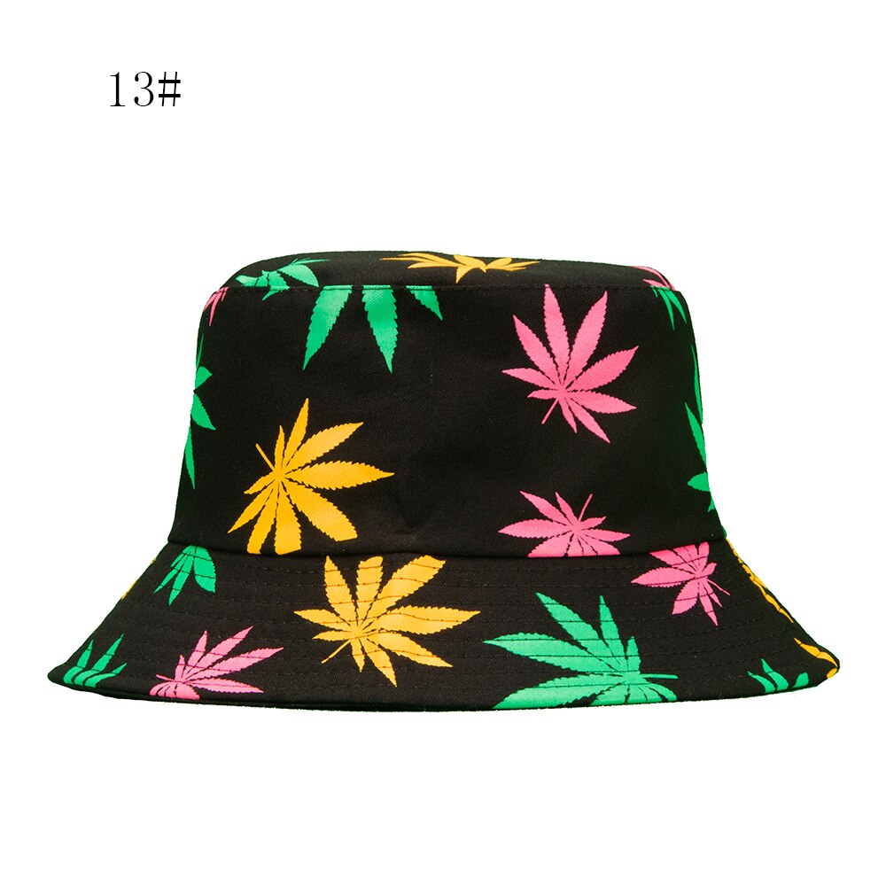 Spring and Summer Fisherman Hat Women's Cotton Maple Leaf Printed Hat Bucket Hat Men's Korean-Style Sunbonnet Sun Hat: 13Black Colorful
