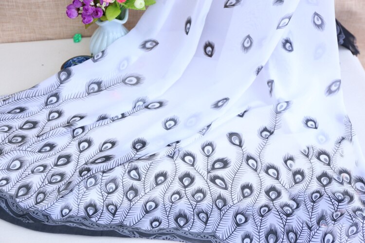 HLQON pluma de gran patrón tela de gasa con estampado suave cómodo tejido de ropa para mujer vestido de verano, falda por metro