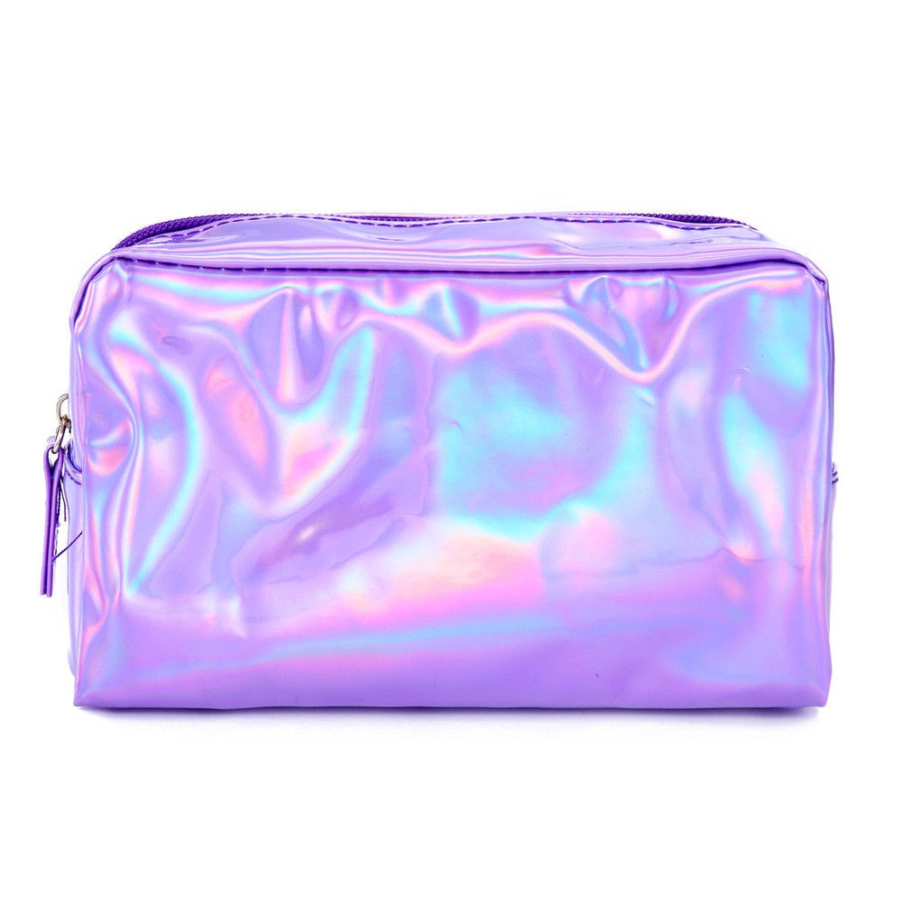 Women Ladies Multi-Function Purse Box Travel Makeup Cosmetic Bag Toiletry Pencil Case Purple Gold Silver: Purple 