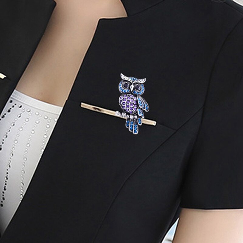 Gold Crystal Rhinestones Cute Owl Brooches For Women Jewelry