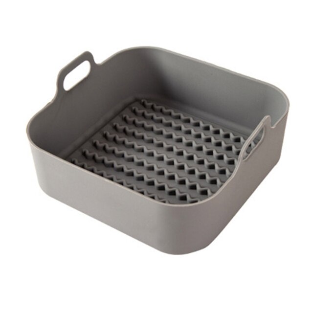 Airfryer Siliconen Pot Oven Bakplaat Gebakken Pizza Kip Mand Mat Ronde Vierkante Replacemen Air Friteuses Grill Pan Accessoires: Square Grey