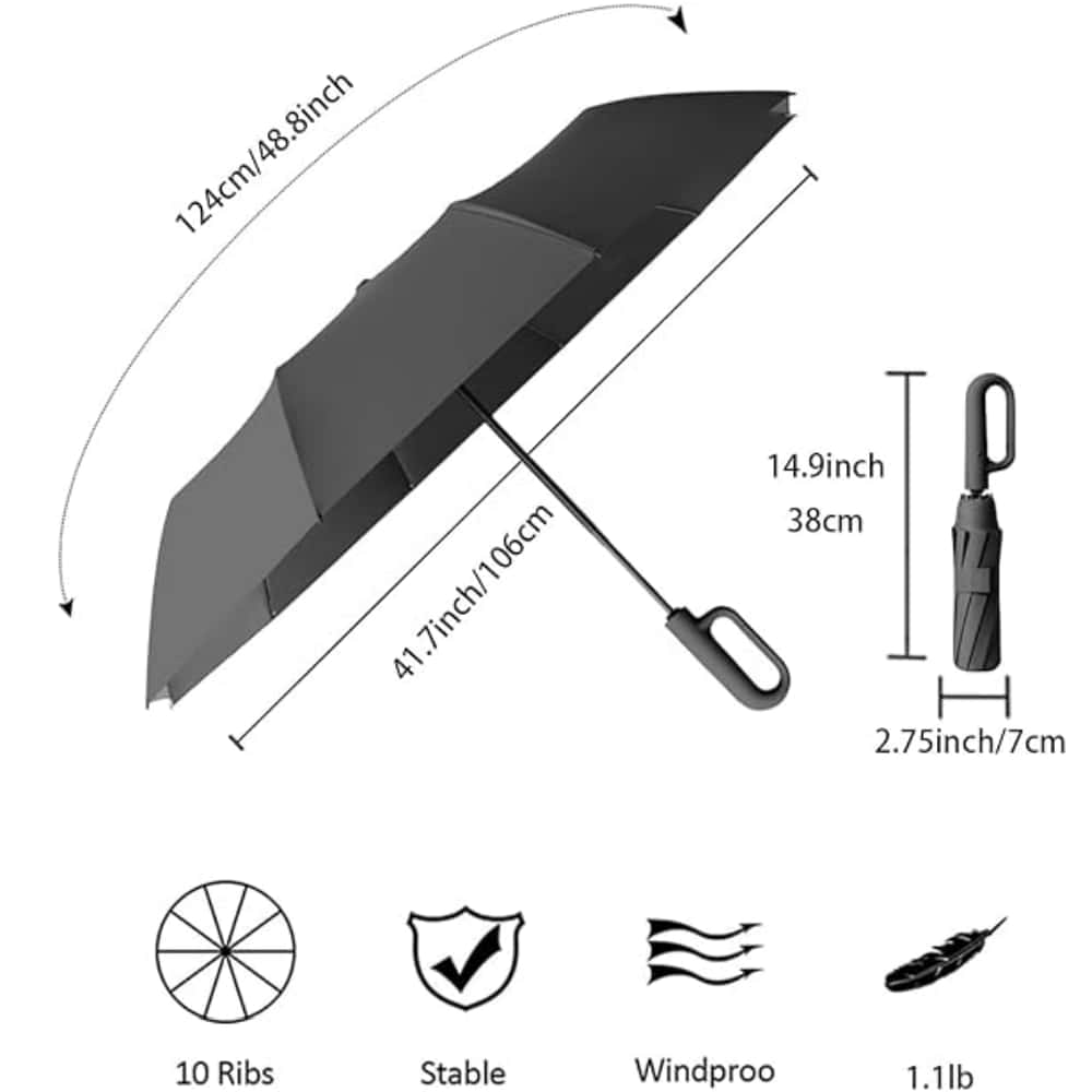 Regenschirm – zusammenklappbarer, verstärkter Regenschirmständer, windbeständig – UV-beständiger Sonnenschirm, tragbarer Herren-Geschäftsreise-Regenschirm