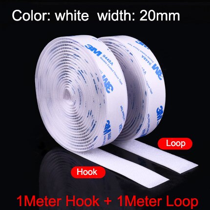 20/25/30/50/100mm 3M Velcro for Carpet Hook Loop Fastener Self Adhesive Tape Sewing Cloth Strap Roll Strong Sheet Auto Sticker: 20mm white