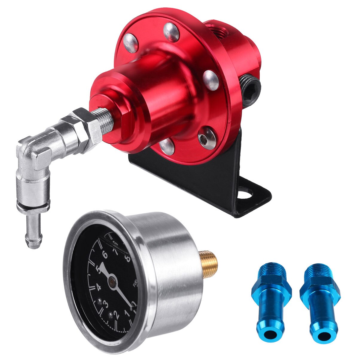 Régulateur de pression à carburant réglable universel | Avec Kit de jauge en aluminium rouge/bleu/or/argent/noir/titane: Rouge