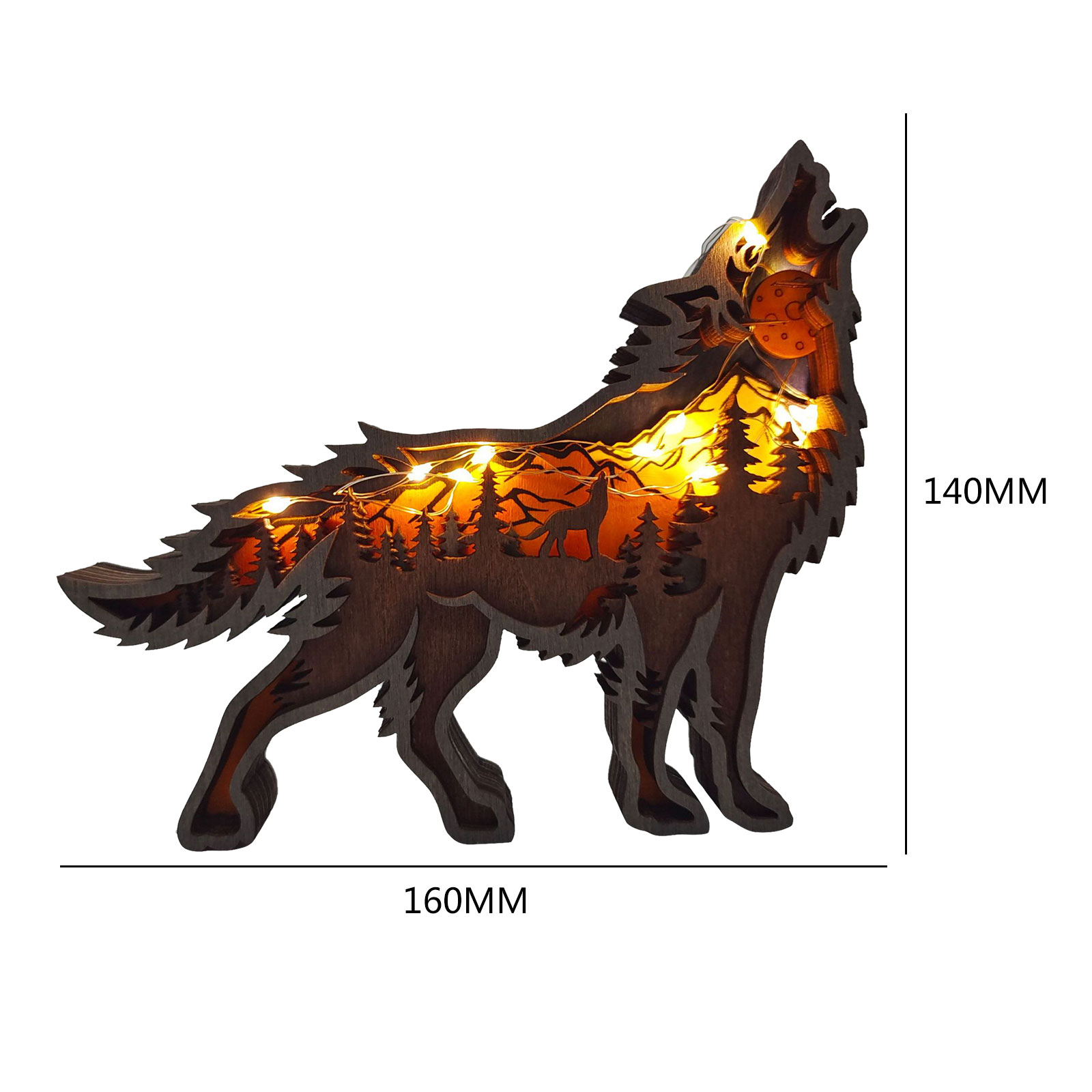 Animal Carving Handcraft Wall Hanging Sculpture 3D Wolf Horse Bear Deer Hand Painted Decorations for Home Living Room: Wolf Light