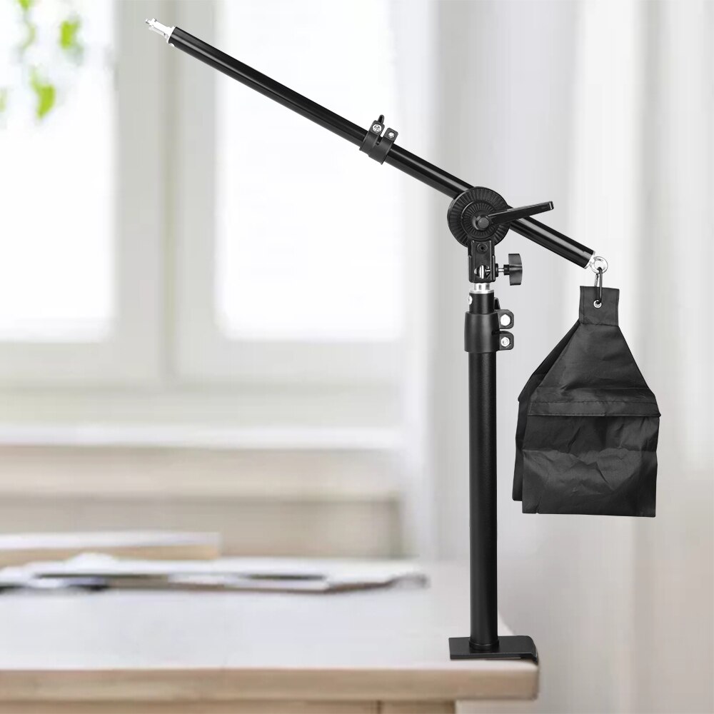 Universal Adjustable Table Desk C Clamp Mount Stand Cantilever Stand Cross Arm Weight Bag for Microphone Smartphone Ring Light