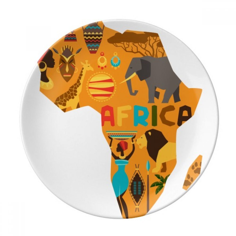 Afrika kart elefant afrikansk savanne illustrasjon dessert tallerken dekorativ porselen 8 tommers middag hjemme