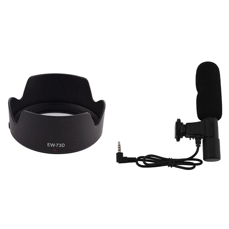 EW-73D Lens Hood Shade Protector Cover with 3.5mm External Stereo Microphone Mic