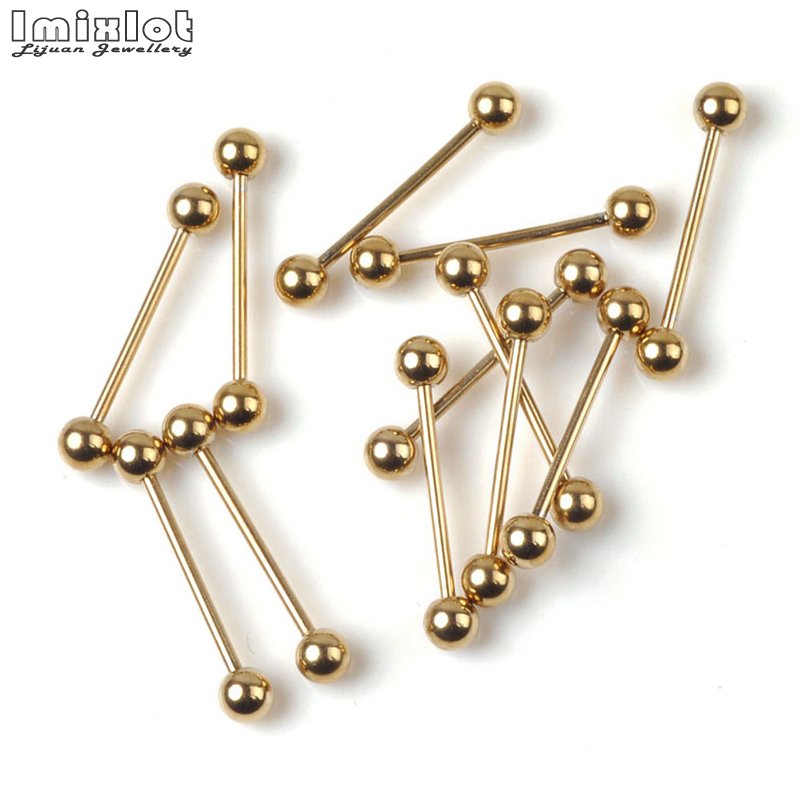 10 stks/partij Rvs Tong Ringen Stud Oor Piercing Sieraden Goud Kleur Barbell Oor Tragus Piercing Oorbel