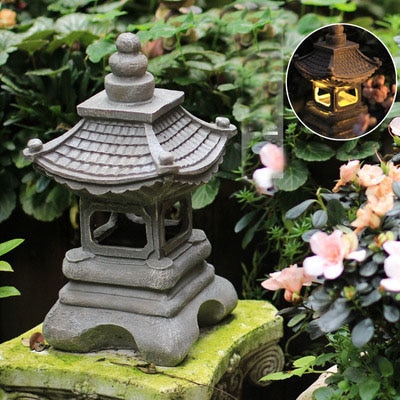 Japanese style Outdoor floor courtyard resin Solar lamp palace lanterns landscape lights home gardening decoration Zen