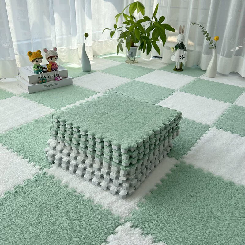 Soft Fluffy Puzzle Foam Floor Mat-Interlocking Square Play Mat Tiles for Kids Baby Nursery,Non-Slip Carpet Rug bedroom rug