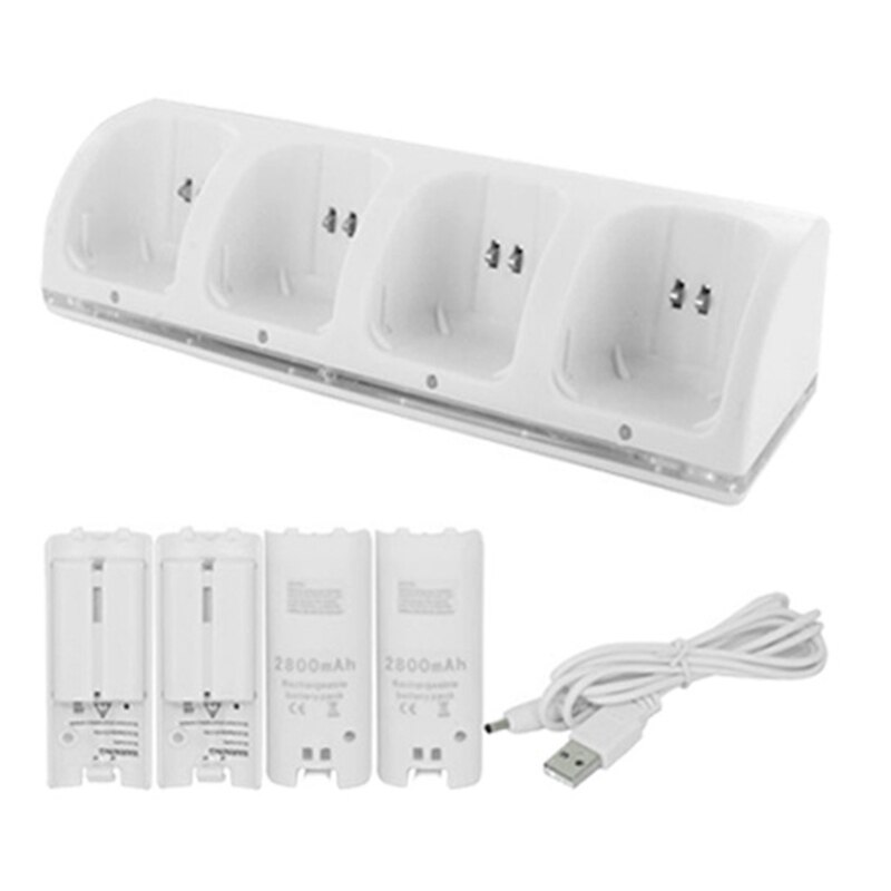 4-Port Lader Opladen Dock Met 4 Oplaadbare Batterij Packs Past Voor Wii B03C