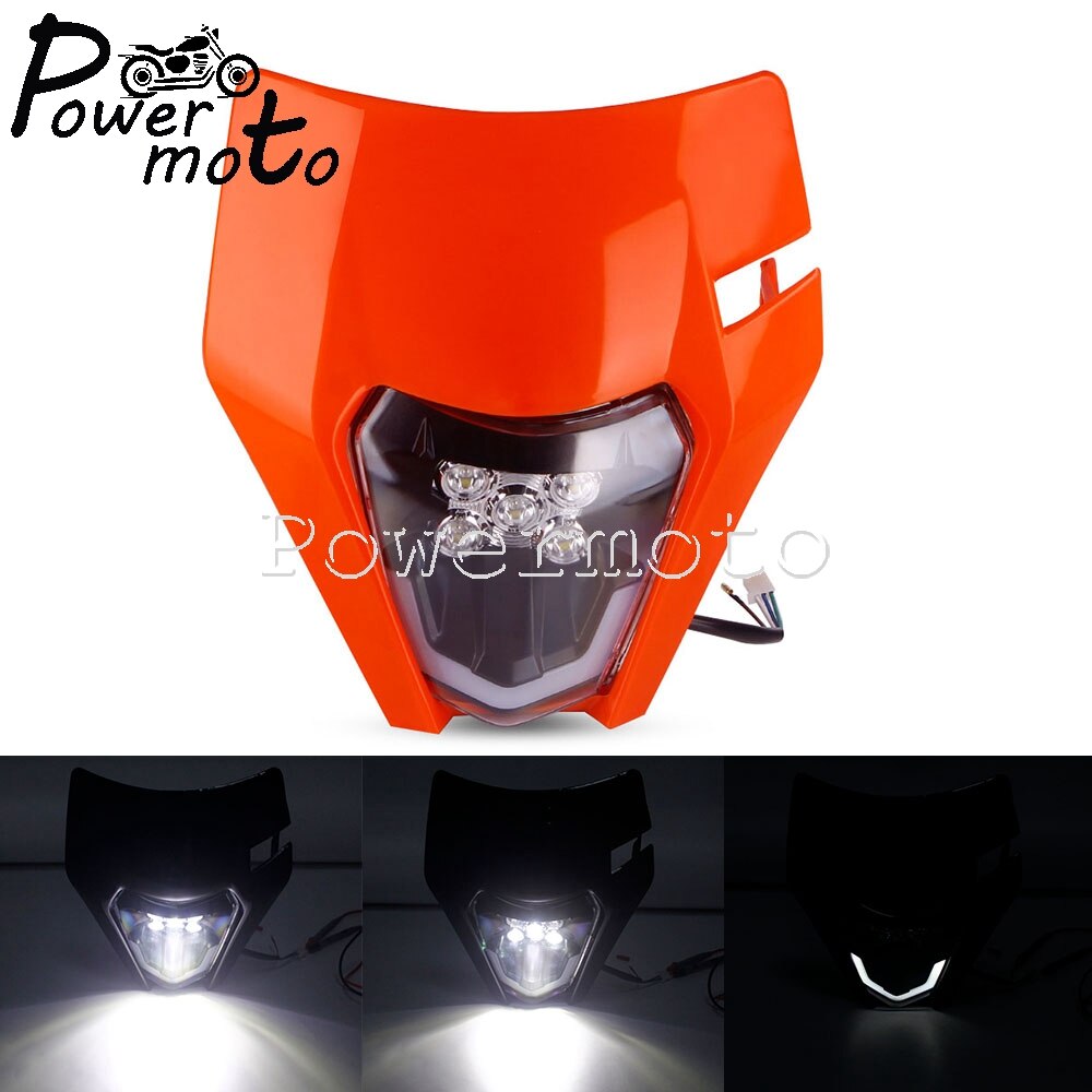 Enduro MX Dirt Bike Hi/Lo Beam Headlamp LED Headlight Mask For EXC EXC-F XC-W 250 300 350 450 500 690 SMC Enduro FREERIDE 250: 056 orange