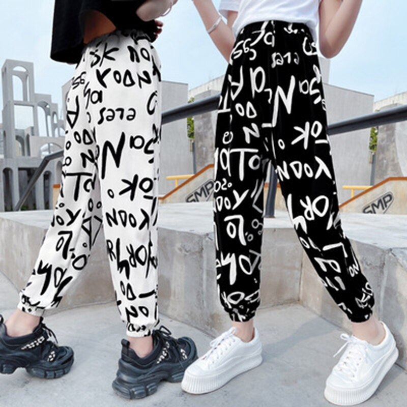 Nuovi vestiti per bambini pantaloni per ragazze pantaloni stampati con lettere stampate 3 4 5 6 7 8 9 10 11 12 13 anni pantaloni da jogging estivi per bambini
