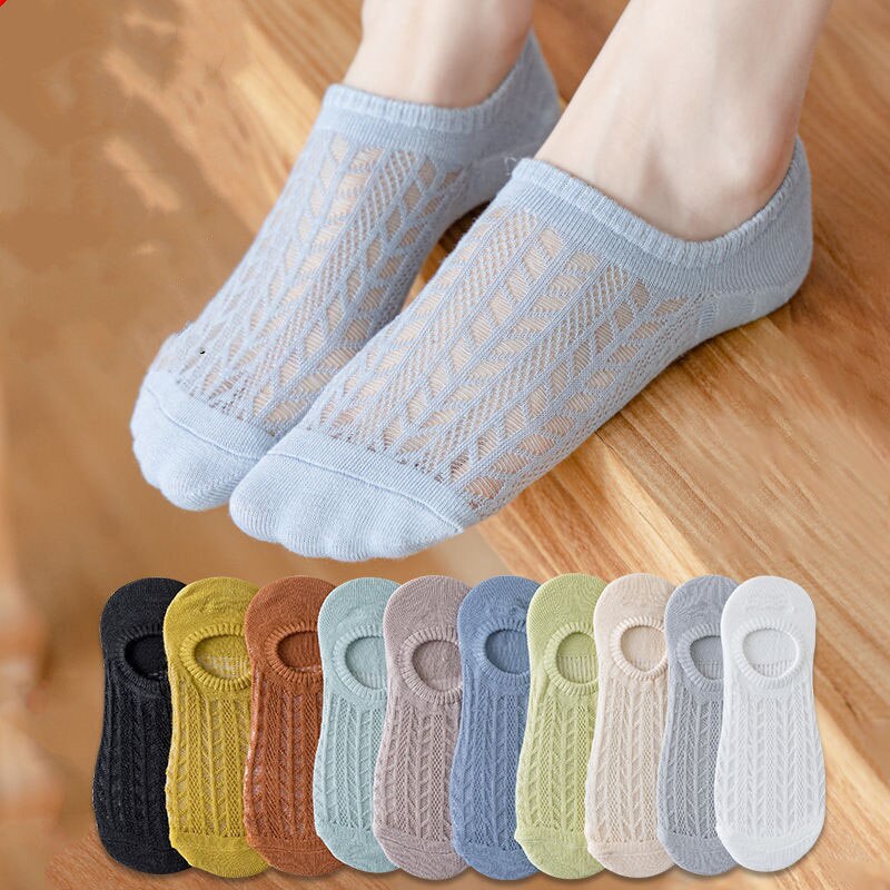 5 paia/lotto calzini invisibili in cotone Mujer antiscivolo Chaussette caviglia bassa donna femminile calzini da barca No Show Calcetines traspiranti