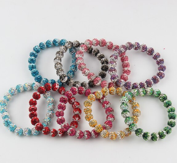 10mm 4 stks/partij j3656 mix Geleidelijke Verandering multicolor gemengde Crystal Disco Pave Ball bead Armbanden Armbanden voor mannen vrouwen: mixed random color