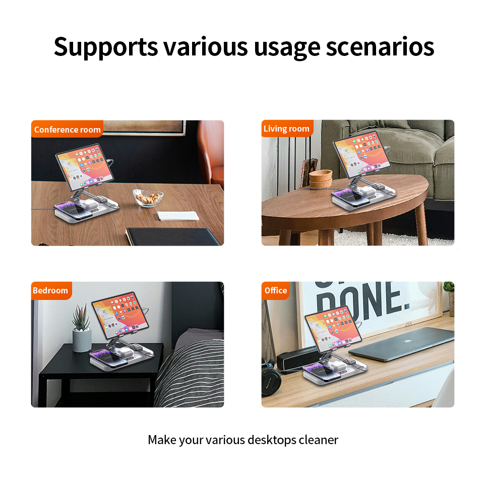 Station de recharge sans fil pliable 4 en 1 pour iPhone série 16 ~ 12, Station de recharge sans fil pour série iWatch, série AirPods