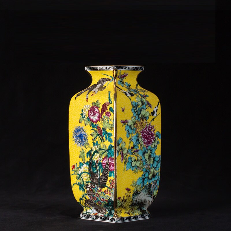 Yongzheng enamel vase with gold flower vase Jingdezhen antique ceramic vase vase