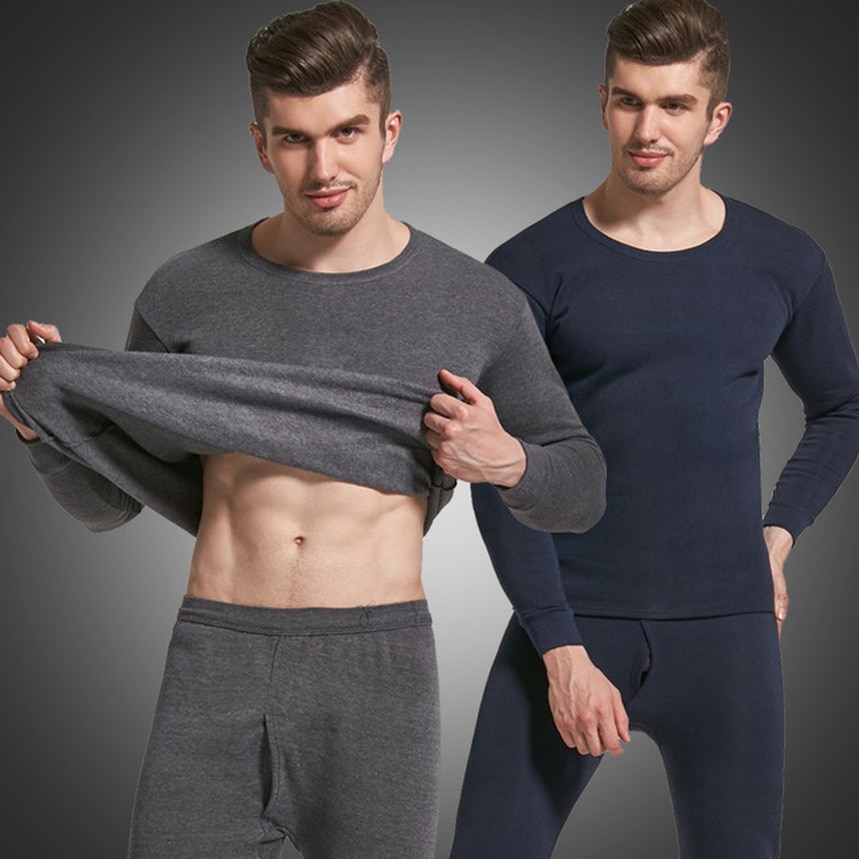 Men's Thermal Underwear Double Layer Plus Velvet Thick Thermal Underwear Large Size 4XL For Russian and Canadian Men Keep Warm