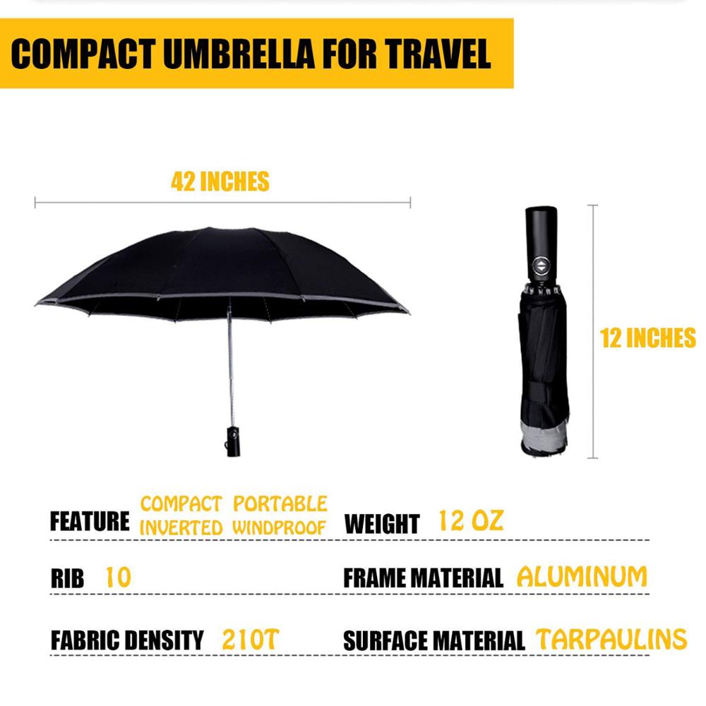 Parapluie inversé Compact coupe-vent pliable | 10 côtes Auto ouvert et fermé pliant, petit parapluie de voyage inversé