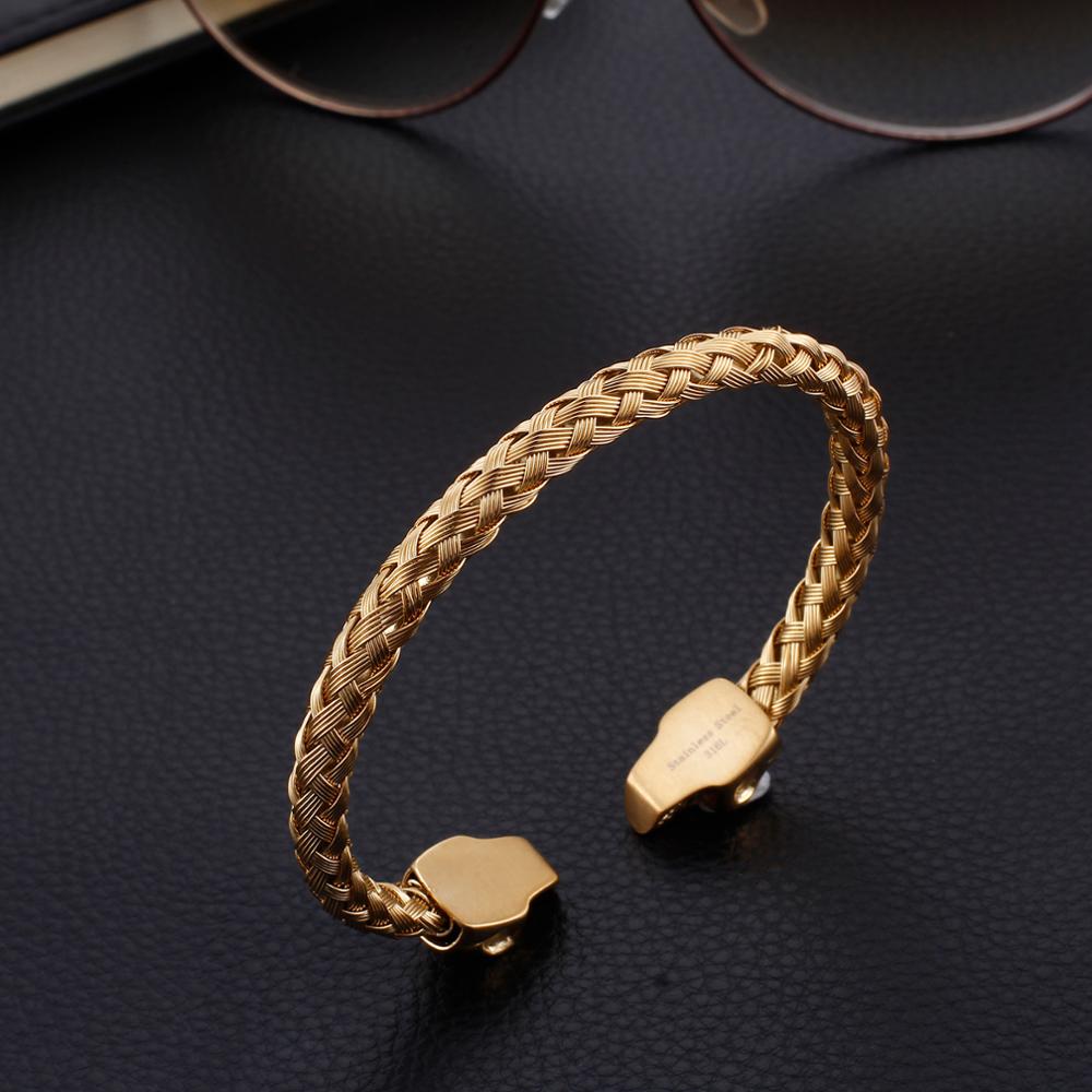 Kalen Double Skull Skull Gold Color Hip Hop Style Stainless Steel Open Bracelet Men's Jewelry
