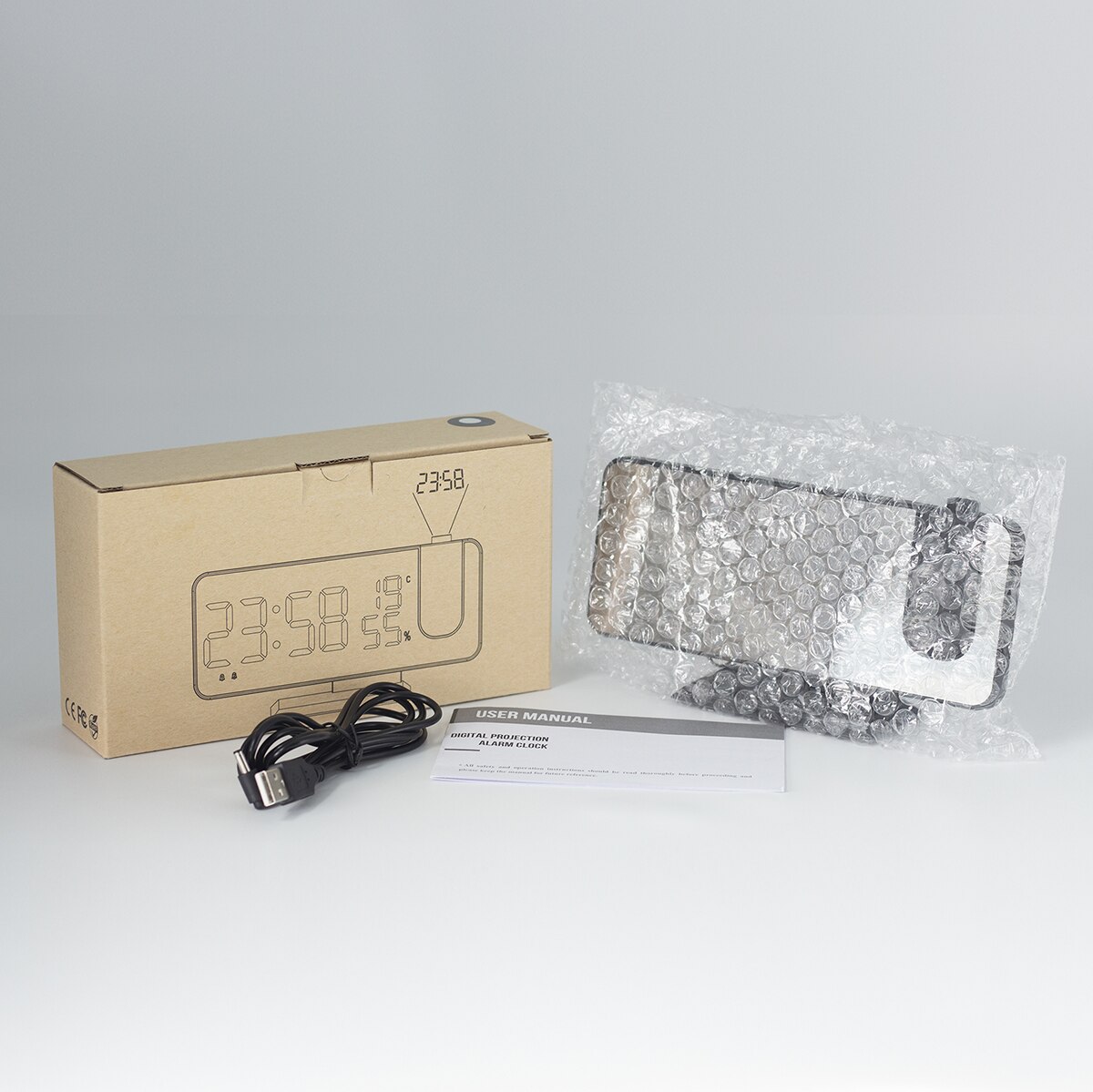 LED Digital Smart Alarm Clock Electronic Desktop Clock USB Wake Up Clock FM Radio Time Projector Snooze Function Alarm Clock