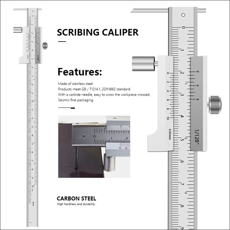Caliper Marking Vernier Caliper 0-200Mm 0.05Mm Stainless Steel Parallel Marking Vernier Marking Gauge Measuring Tool