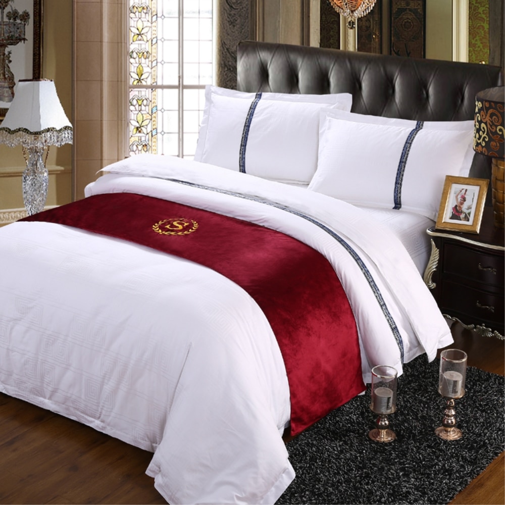 Rayuan Suede Borduurwerk S Teken Dubbele Laag Bed Runner Sjaal Sprei Bed Cover Hotel Beddengoed Decor Koningin King Size