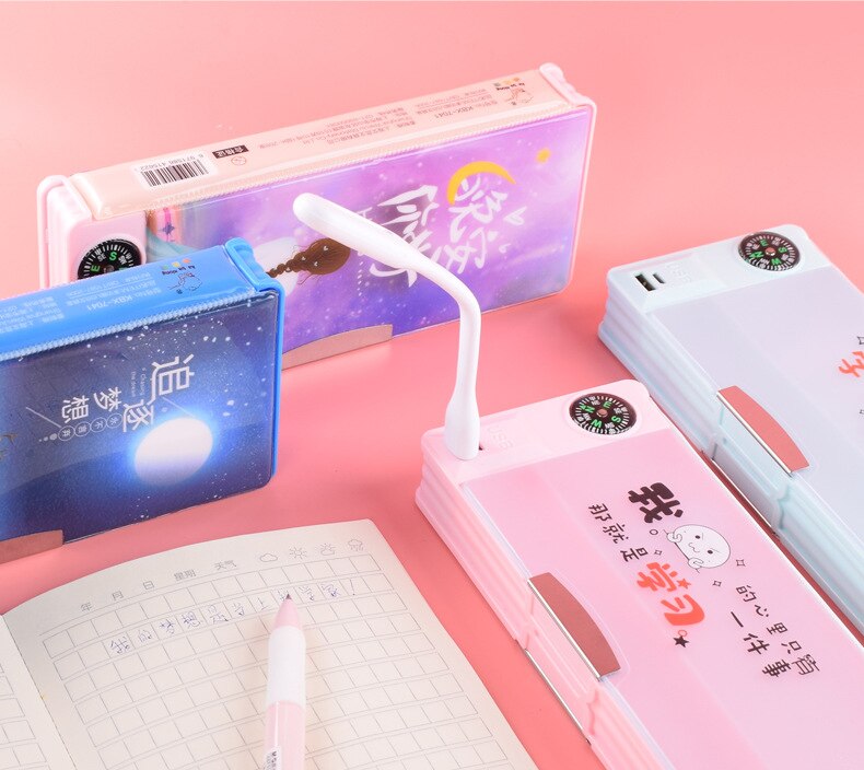 Multifunctional Pencil Case With Led Light And Usb Mini Fan Student Stationery Box Korean Pencil Case Boy And Girl