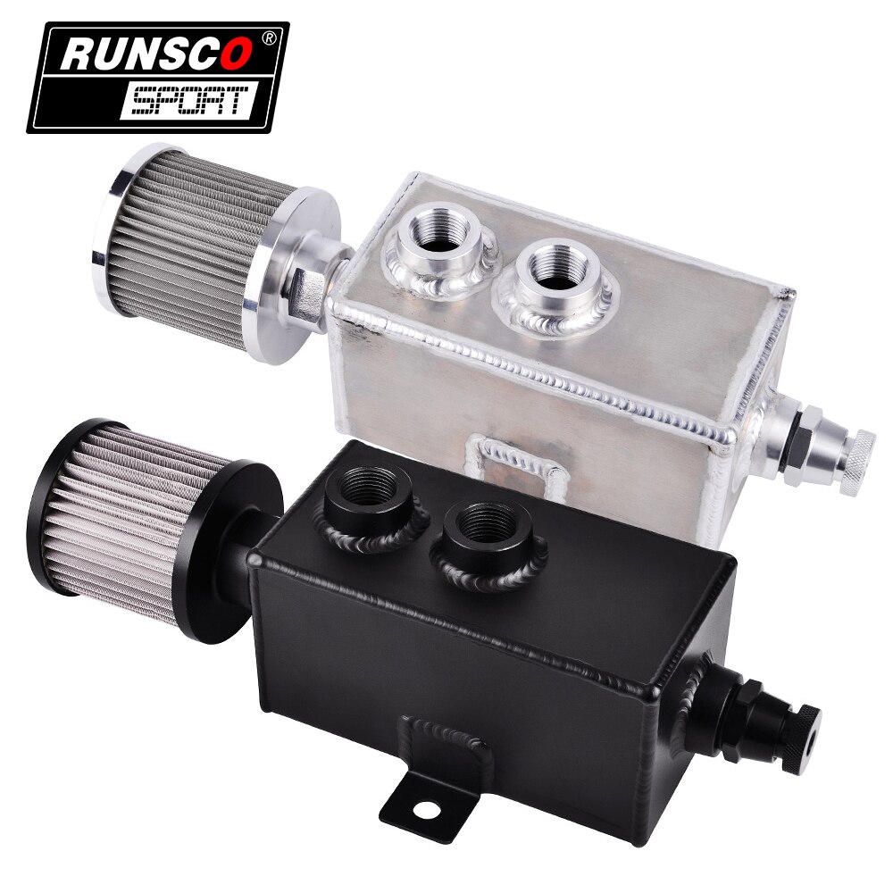 Réservoir de carburant en aluminium 1L | Voiture universelle, prise d'huile, bidon réservoir de carburant avec renflard et filtre robinet de vidange avec filtre à huile, raccord AN10