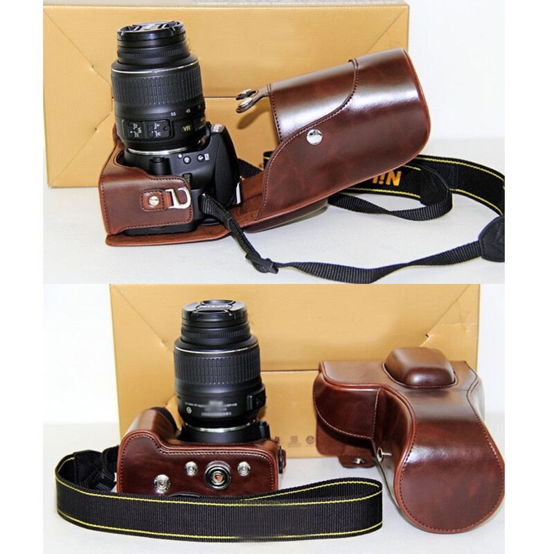 Funda para cámara Digital Nikon DSLR SLR D3400 D3300 D3200 D3100 café sin correa de cuero PU