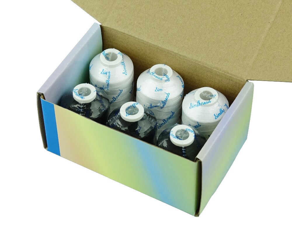 Simthread Polyester Embroidery Machine Thread White and Black Available 6 Spools/Kit, 1,100 yards/spool