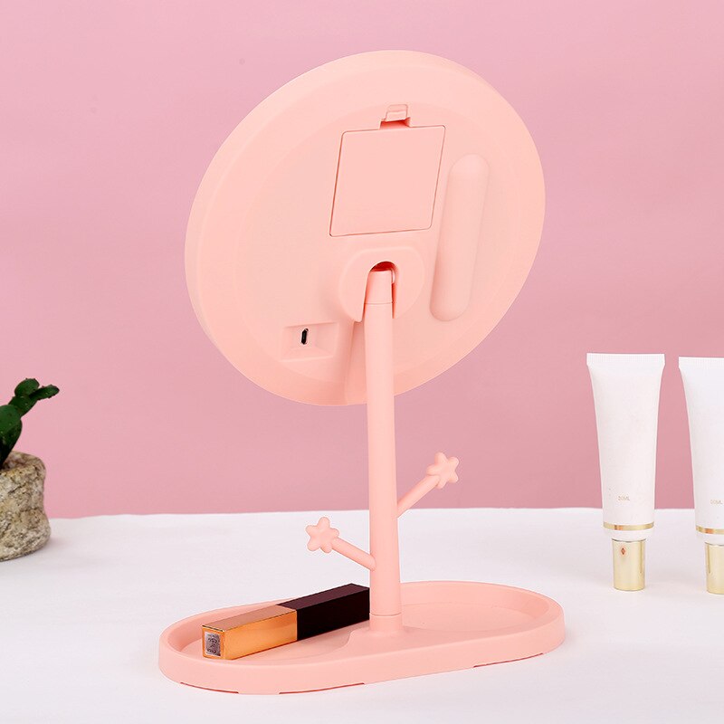 LED Makeup Mirror with Ring Light HD Vanity Mirrors Smart Touch Control Illuminated Stand Up Desk Table Mirror USB Charge