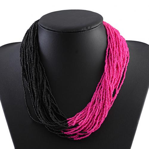 Bohemio de de estilo étnico multicapa para mujer, collar con cuentas de bloque de Color, declaración, joyería,: Black Rose Red