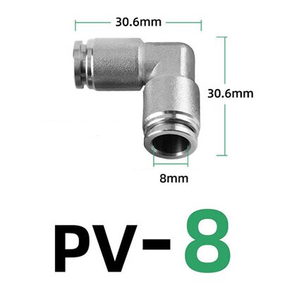 PV304 stainless steel metal pneumatic connector 4 6mm 8mm 10mm 12mm elbow 90 degree push-in quick connector release air fitting: PV-8
