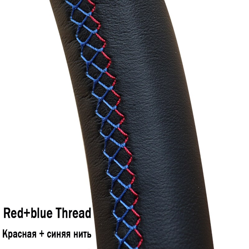 Hand-Gestikt Zwart Kunstleer Stuurhoes Voor Volkswagen Vw Kever 2003 2004 2005 2006 2007: Red blue Thread