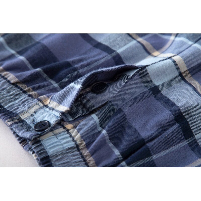 Verão masculino 100% algodão pijamas conjuntos de pijama de xadrez casual masculino terno de gola redonda manga curta cardigan camisa &amp; meia calças